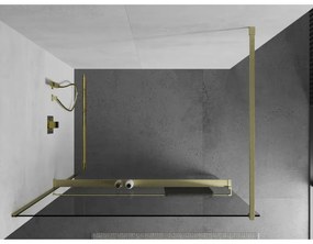 Mexen Kioto+, sprchová zástena Walk-In s poličkou a vešiakom 125 x 200 cm, 8mm číre sklo, zlatý matný profil, 800-125-121-55-00