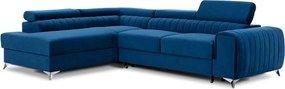 Modrá zamatová rozkladacia/s úložným priestorom rohová pohovka (ľavý roh/do L) Laurence – ELTAP
