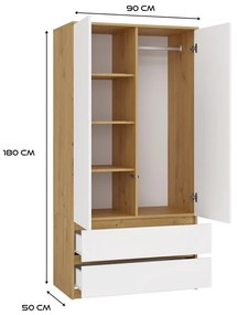 Šatní skříň MALWA I 90 cm dub artisan/bílá
