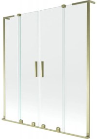 Mexen Velar L Duo, 2-krídlová posuvná vaňová zástena 160 x 150 cm, 8mm číre sklo, zlatá lesklá, 896-160-003-02-50