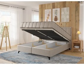 Čalúnená posteľ ALICIA 140x200 cm s matracmi, topperom a úložným priestorom, béžová