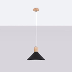 Závesné svietidlo Jaga, 1x čierne kovové tienidlo, drevo