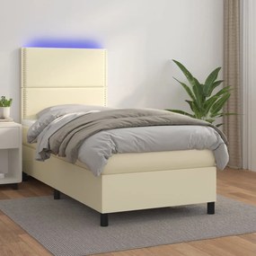 Boxspring posteľ s matracom a LED krémová 80x200 cm umelá koža 3135851