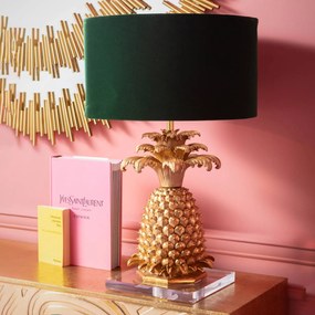 Stolová lampa Pineapple, Ø 66 cm, mosadz/zelená