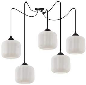 Závesné svietidlo Riffle Spider, 5x biele sklenené tienidlo, b