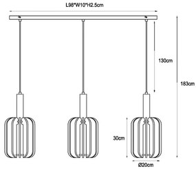 Lucide 45492/03/36 - Luster na lanku RAFAL 3xE27/40W/230V čierna/šedá