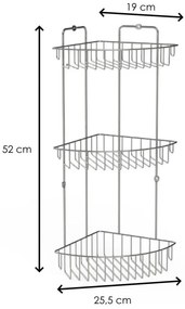 Erga Vega, 3-stupňová rohová polička 52x25,5x19 cm, chrómová, ERG-YKA-E.VEGA S3