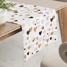 Biante Bavlnený behúň na stôl Sandra SA-229 Hnedé srdiečka na bielom 35x140 cm