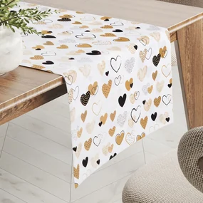 Biante Bavlnený behúň na stôl Sandra SA-229 Hnedé srdiečka na bielom 35x180 cm