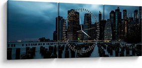 Obraz - Pohľad na mrakodrapy New Yorku (s hodinami) (90x30 cm)