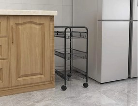 VERK GROUP Mobilný kovový regál s kolieskami, 3 police, čierny kov SHELF