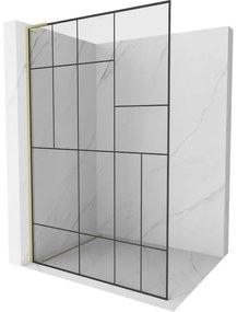 Mexen Kioto L, sprchová zástena Walk-In 80 x 200 cm, 8mm číre sklo čierny vzor, zlatý matný profil, 800-080-103-55-78