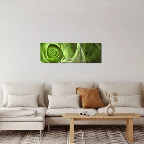 Obraz - Abstraktné ruže zelená (s hodinami) (90x30 cm)