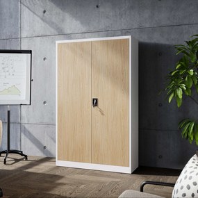 Kancelárska kovová skrinka na dokumenty JAN II, Eco Design: biela/dub sonoma