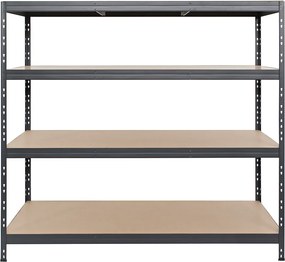 Bezskrutkový kovový regál RIVET, 180x180x60 cm, 4x HDF polica, antracitová sivá