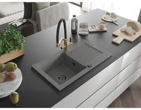 Mexen Pablo, granitový drez 752x436x161 mm, 1-komorový a drezová batéria Duo, šedá, 6510-71-671701-57-B