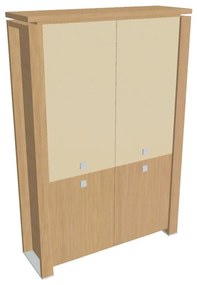 Vysoká skriňa Verno+ 140 x 46 x 210 cm, kombinované dvere, dub svetlý / vanilka