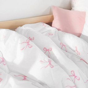 Goldea detské bavlnené obliečky - ružové mašličky 140 x 200 a 70 x 90 cm