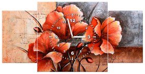 Gario Obraz s hodinami Nádherný Vlčí mak - 3 dielny Rozmery: 90 x 30 cm