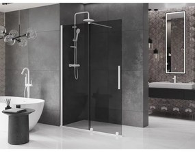 Mexen Velar, sprchová zástena s posuvnými dverami Walk-in 150 x 200 cm, 8mm šedé sklo, biela matná, 871-150-000-43-20