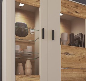 Skrinka s presklením Romy, šedá/dub