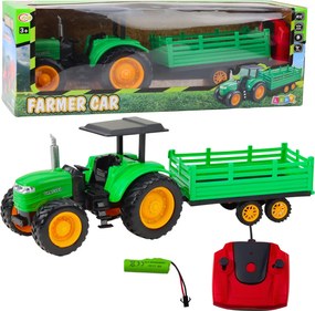 LEAN Toys Poľnohospodársky traktor s prívesom, diaľkovo ovládaný RC, zelený