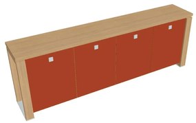 Nízka skriňa Verno+ S 260 x 46 x 90 cm, sklenené dvere, dub svetlý / oranžová