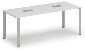 Stôl PRIMO INFINITY 2000 x 900 x 750, biela + 2x stolná zásuvka TYP V, strieborná