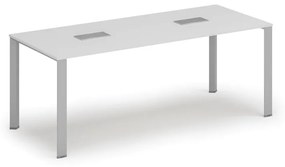 Stôl PRIMO INFINITY 2000 x 900 x 750, biela + 2x stolná zásuvka TYP V, strieborná