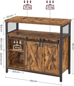 Príborník, Jedálenská skrinka, s posuvnými dvierkami, 33 x 100 x 80 cm, rustikálna hnedá