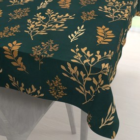 Biante Bavlnený obdĺžnikový obrus Sandra SA-742 Zlaté vetvičky s lístkami na tmavo zelenom 140x160 cm