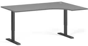 Rohový výškovo nastaviteľný stôl, 160x120 cm, 1 motor, L/P, čierna podnož, grafit