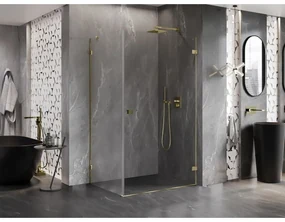 Mexen Lunar-B, pravostranný výklopný sprchový kút 100 x 90 cm, 8mm číre sklo, zlatý profil, 832-100-090-50-00-P