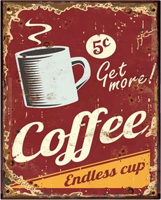 Červená nástenná kovová ceduľa Coffee - 25*1*33 cm
