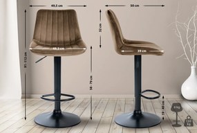 2x Barová stolička Toni - zamat, čierny rám - Hnedá