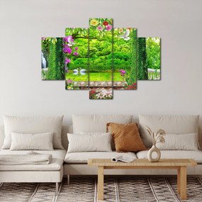 Obraz - Čarovná záhrada s labuťami (150x105 cm)