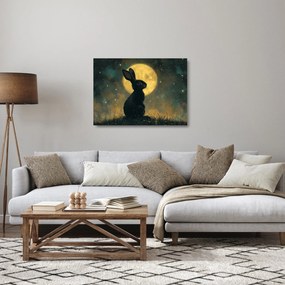 Sklenený obraz - Zajac s mesiacom (70x50 cm)