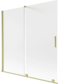 Mexen Velar, 2-krídlová posuvná vaňová zástena 160 x 150 cm, 8mm sklo námraza, zlatá matná, 896-160-000-31-55