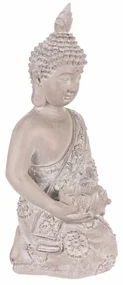 Dekorácia soška Budha kľačiaci, sivá, polyresin, 25 x 24 x 57 cm