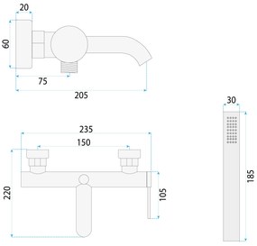 Rea Spot, vaňová batéria s ručnou sprchovou súpravou, medená matná, REA-B2084