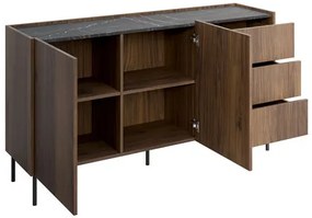 Komoda Antovei K160 3SZ, Farby: warmia orech / warmia orech + čierny mramor