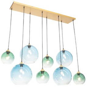 Smart Pendant Lamp Brass with Blue and Green Glass 8-Lights Incl. 8 Wifi G95 - Sandra