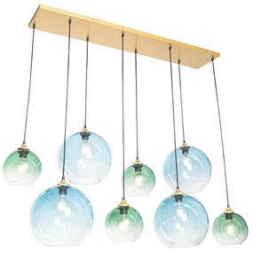 Smart Pendant Lamp Brass with Blue and Green Glass 8-Lights Incl. 8 Wifi G95 - Sandra