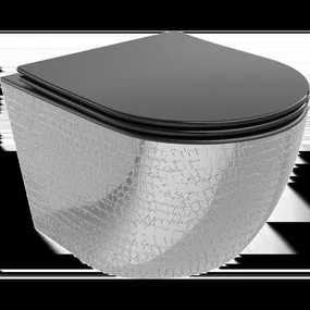 Mexen Lena WC misa Rimless s pomaly padajúcim sedátkom, duroplast, Čierna matná/Strieborná vzor rybích šupín - 30224072