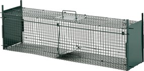 PawHut Kovová Pasca na Živé Zvieratá s 2 Dverami a Rukoväťou pre Králiky, Minky a Malé Líšky 100x25x28 cm Tmavozelená | Aosom
