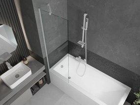 Mexen Next, vaňová  zástena 1-krídlová 60 x 150 cm, fixné krídlo, 6 mm číre sklo, biely profil, 895-060-000-00-00-20