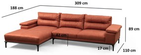 Dizajnová rohová sedačka Faunia 309 cm oranžová - ľavá