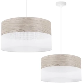 Závesné svietidlo Wood, 1x svetlobéžová dubová dýha/biele PVC tienidlo, (fi 40cm)