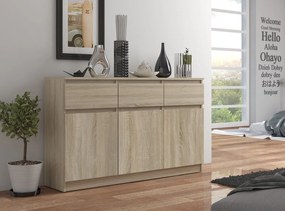Komoda Karolína 140 cm 3 skrinky a 3 zásuvky dub sonoma