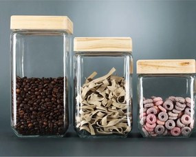 5Five® 2. akosť - Sklenená pevná dóza hranatá s dreveným vekom, 2l KWADR